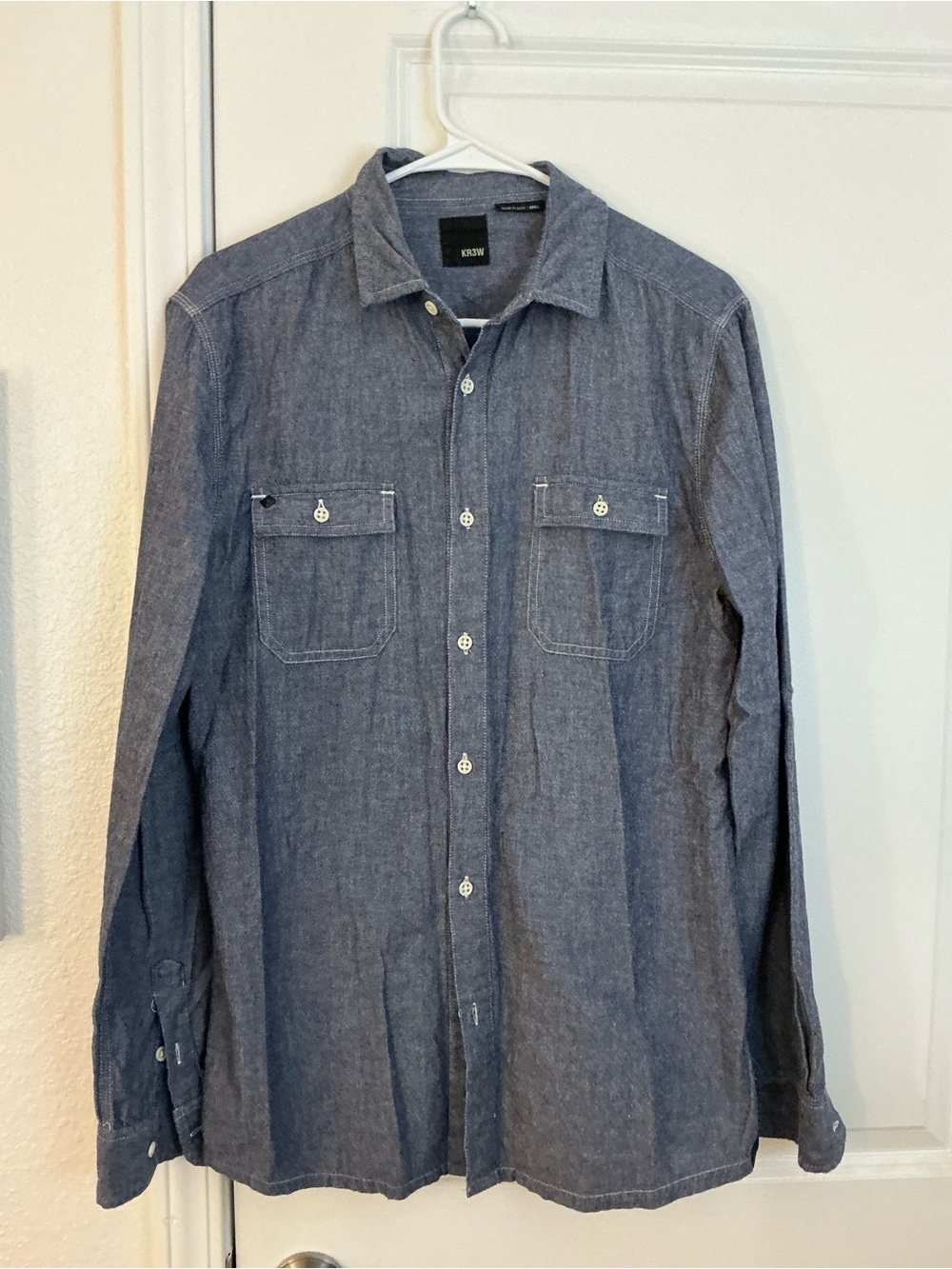 KR3W Men's Blue Chambray Button Down Long Sleeve Work Shirt Size S